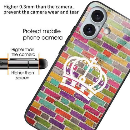 For iPhone 16 Cases Shockproof Tempered Glass+TPU Phone Cover Pattern Printed