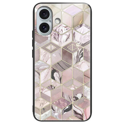 For iPhone 16 Cases Shockproof Tempered Glass+TPU Phone Cover Pattern Printed