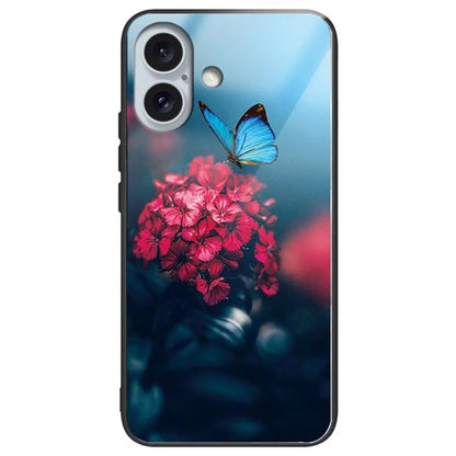 For iPhone 16 Cases Shockproof Tempered Glass+TPU Phone Cover Pattern Printed