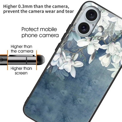 For iPhone 16 Cases Shockproof Tempered Glass+TPU Phone Cover Pattern Printed