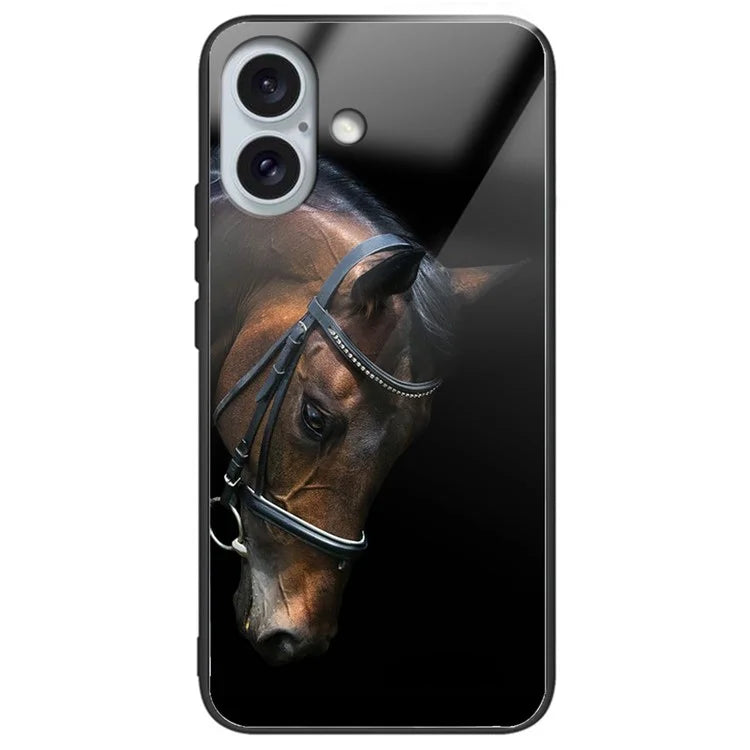For iPhone 16 Cases Pattern Printed Tempered Glass+TPU Drop-Proof Phone Cover