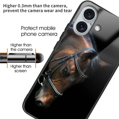 For iPhone 16 Cases Pattern Printed Tempered Glass+TPU Drop-Proof Phone Cover