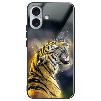 For iPhone 16 Cases Pattern Printed Tempered Glass+TPU Drop-Proof Phone Cover