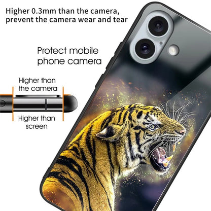 For iPhone 16 Cases Pattern Printed Tempered Glass+TPU Drop-Proof Phone Cover