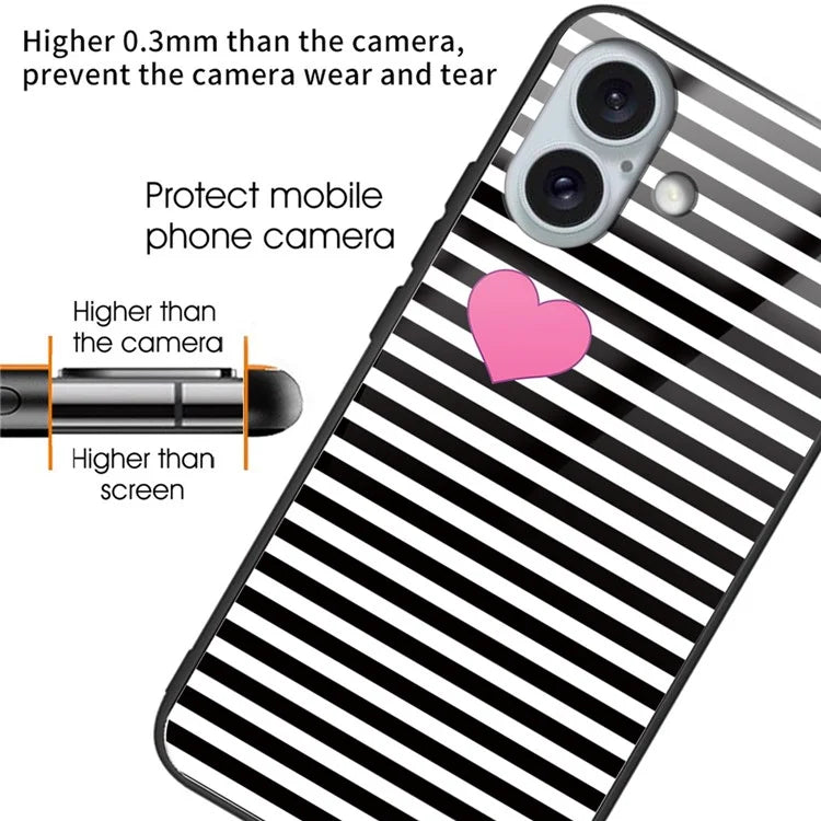For iPhone 16 Cases Pattern Printed Tempered Glass+TPU Drop-Proof Phone Cover