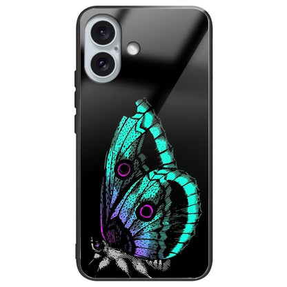 For iPhone 16 Cases Pattern Printed Tempered Glass+TPU Drop-Proof Phone Cover