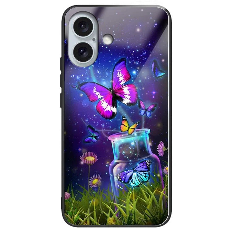 For iPhone 16 Plus Case Pattern Printing Tempered Glass+TPU Phone Cover