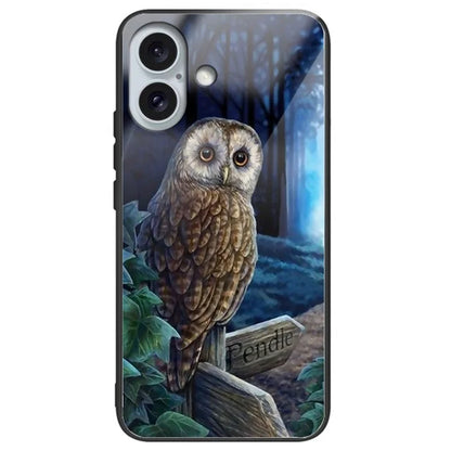 For iPhone 16 Plus Case Pattern Printing Tempered Glass+TPU Phone Cover
