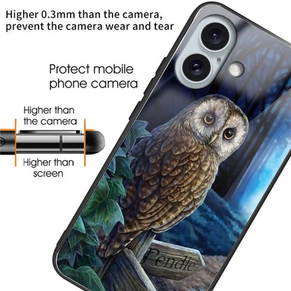 For iPhone 16 Plus Case Pattern Printing Tempered Glass+TPU Phone Cover