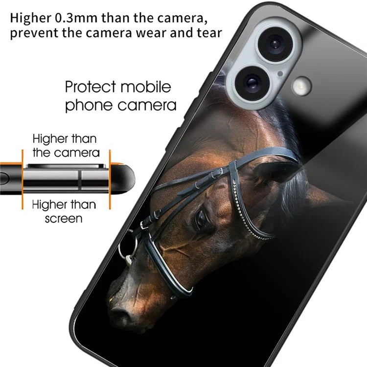 For iPhone 16 Plus Case Pattern Printing Tempered Glass+TPU Phone Cover