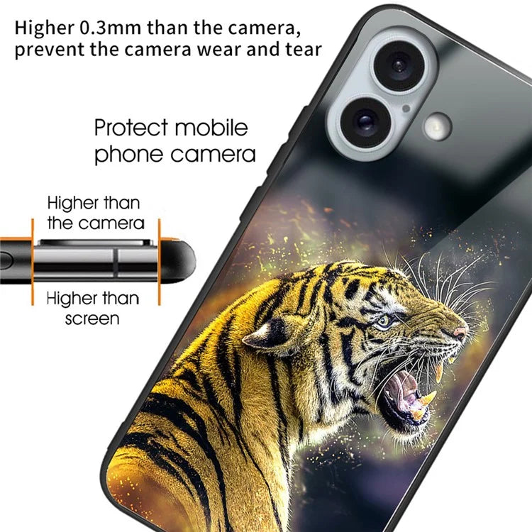 For iPhone 16 Plus Case Pattern Printing Tempered Glass+TPU Phone Cover