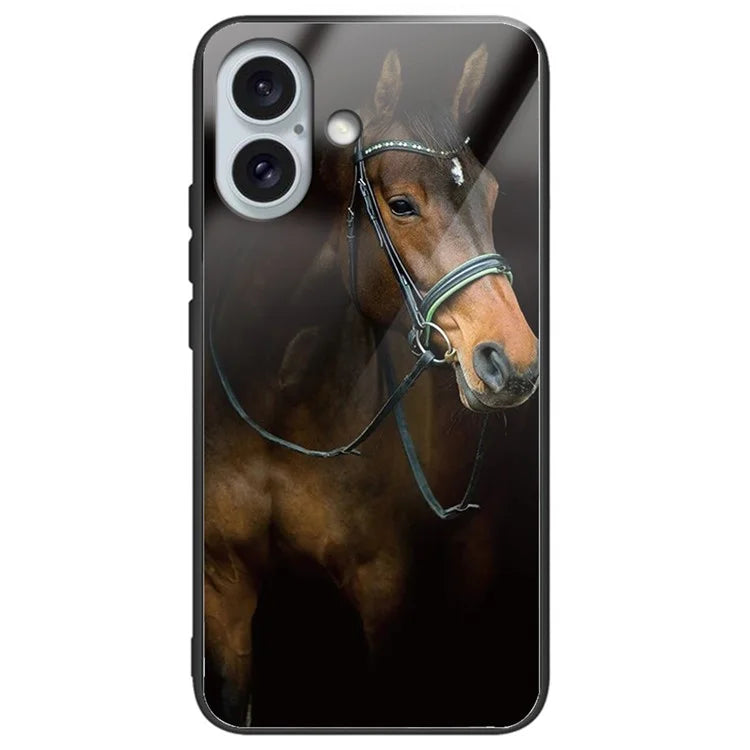 For iPhone 16 Plus Case Pattern Printing Tempered Glass+TPU Phone Cover