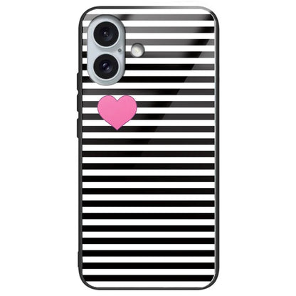 For iPhone 16 Plus Case Pattern Printing Tempered Glass+TPU Phone Cover