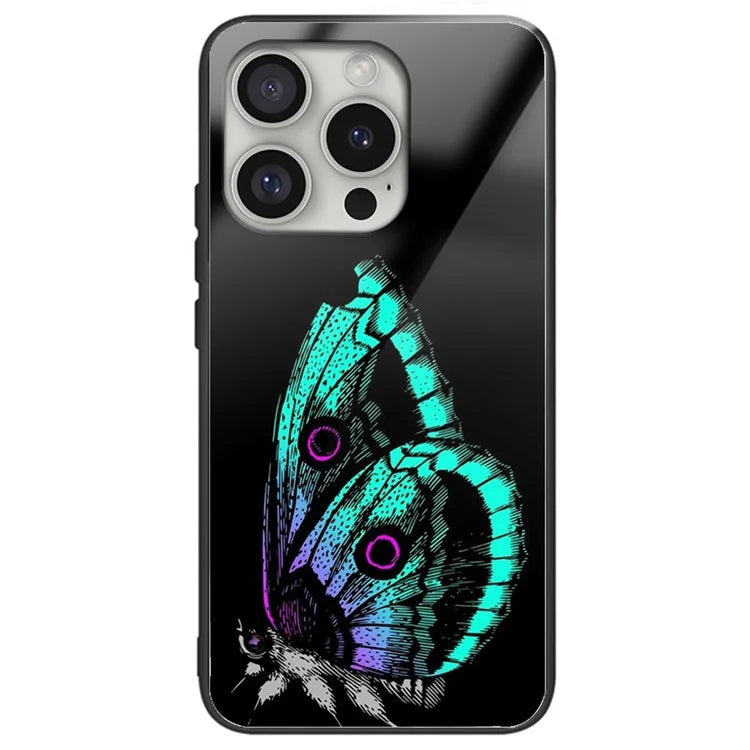For iPhone 16 Pro Case Pattern Printing Tempered Glass Back TPU Phone Cover
