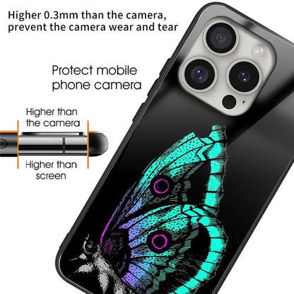 For iPhone 16 Pro Case Pattern Printing Tempered Glass Back TPU Phone Cover