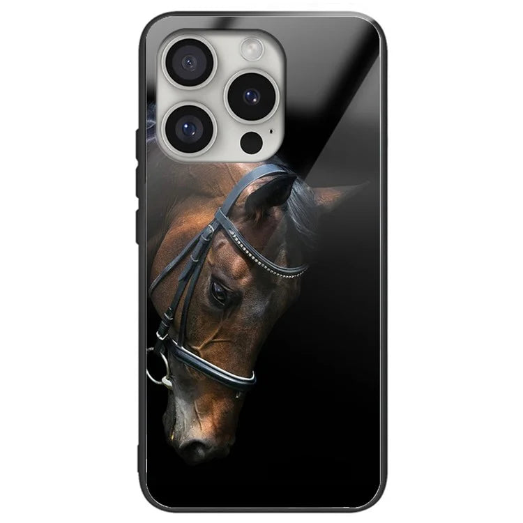 For iPhone 16 Pro Case Pattern Printing Tempered Glass Back TPU Phone Cover