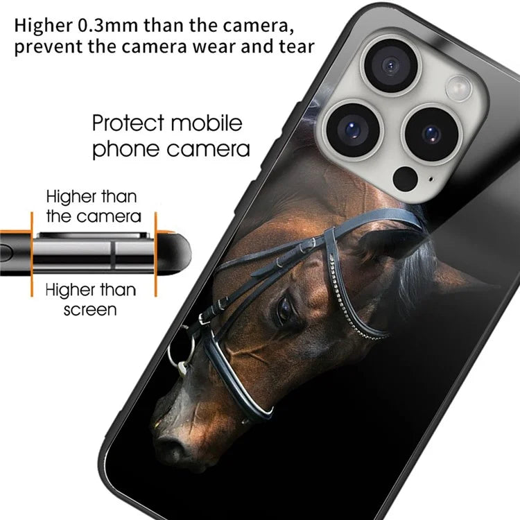 For iPhone 16 Pro Case Pattern Printing Tempered Glass Back TPU Phone Cover
