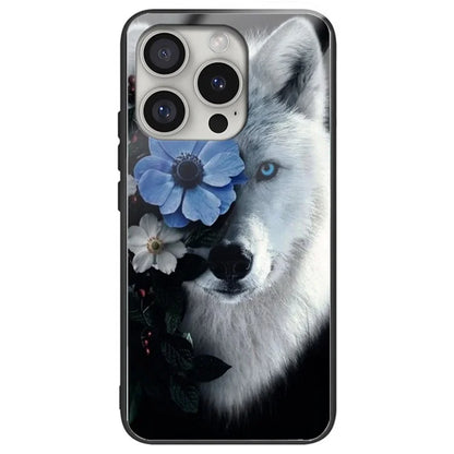 For iPhone 16 Pro Case Pattern Printing Tempered Glass Back TPU Phone Cover