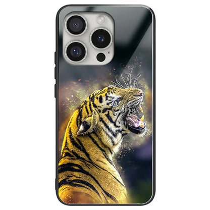 For iPhone 16 Pro Case Pattern Printing Tempered Glass Back TPU Phone Cover