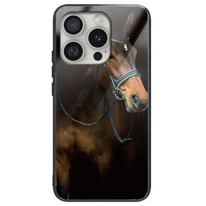 For iPhone 16 Pro Case Pattern Printing Tempered Glass Back TPU Phone Cover