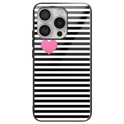 For iPhone 16 Pro Case Pattern Printing Tempered Glass Back TPU Phone Cover