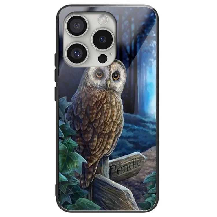 For iPhone 16 Pro Max Shockproof Case Pattern Printed Tempered Glass+TPU Phone Cover