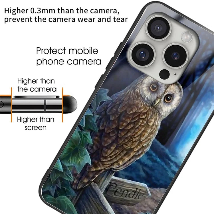 For iPhone 16 Pro Max Shockproof Case Pattern Printed Tempered Glass+TPU Phone Cover