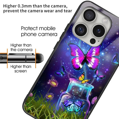 For iPhone 16 Pro Max Shockproof Case Pattern Printed Tempered Glass+TPU Phone Cover