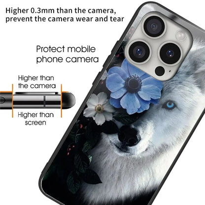 For iPhone 16 Pro Max Shockproof Case Pattern Printed Tempered Glass+TPU Phone Cover