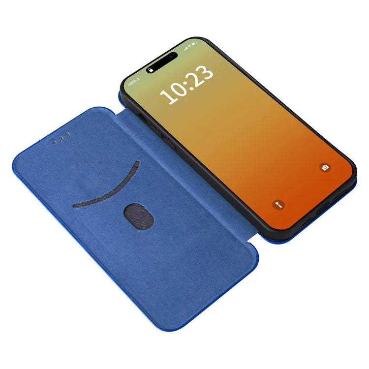 For iPhone 16 Pro Case PU Leather Carbon Fiber Texture Phone Cover Magnetic Closure