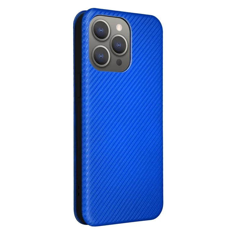 For iPhone 16 Pro Case PU Leather Carbon Fiber Texture Phone Cover Magnetic Closure