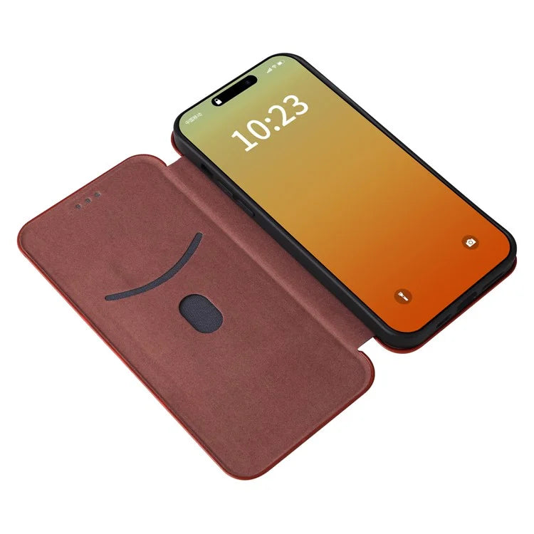 For iPhone 16 Pro Case PU Leather Carbon Fiber Texture Phone Cover Magnetic Closure