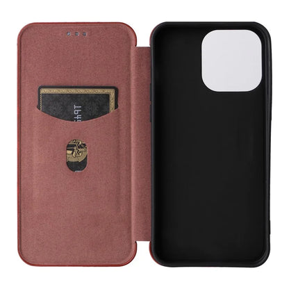 For iPhone 16 Pro Case PU Leather Carbon Fiber Texture Phone Cover Magnetic Closure