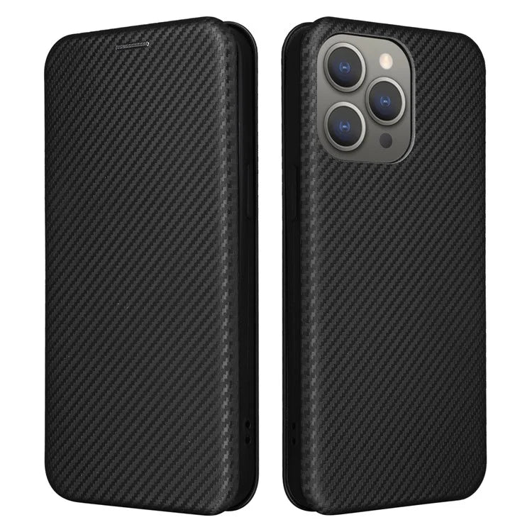 For iPhone 16 Pro Max Case Card Holder Carbon Fiber Texture Leather Phone Cover