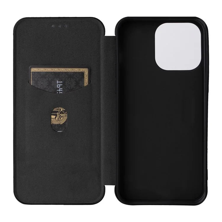 For iPhone 16 Pro Max Case Card Holder Carbon Fiber Texture Leather Phone Cover