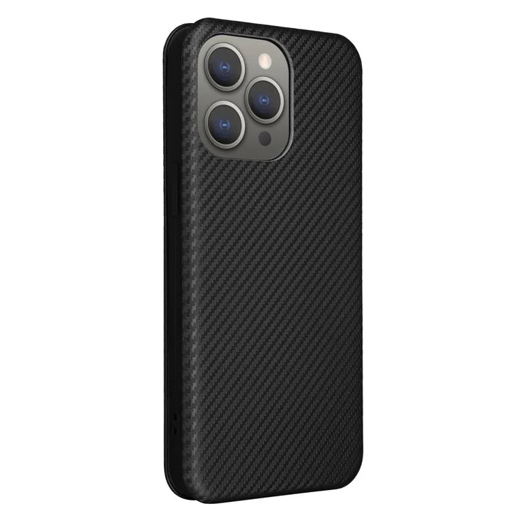 For iPhone 16 Pro Max Case Card Holder Carbon Fiber Texture Leather Phone Cover
