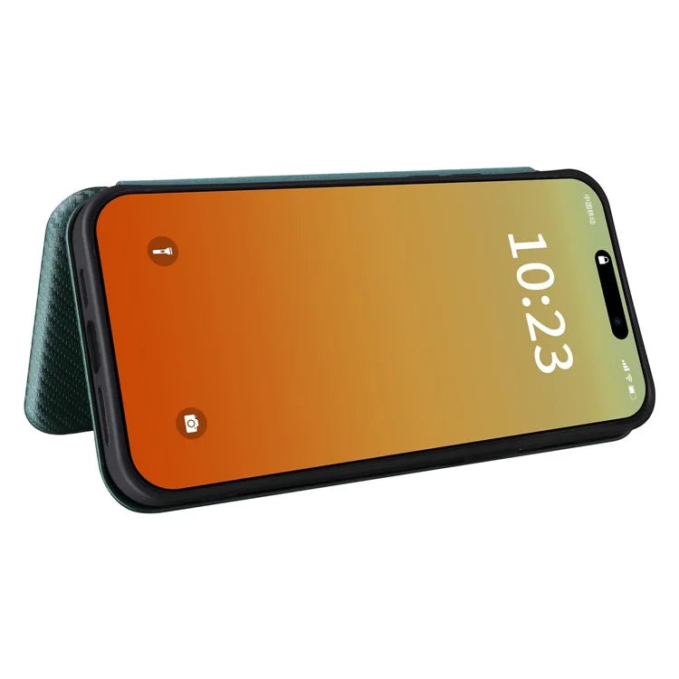 For iPhone 16 Pro Max Case Card Holder Carbon Fiber Texture Leather Phone Cover