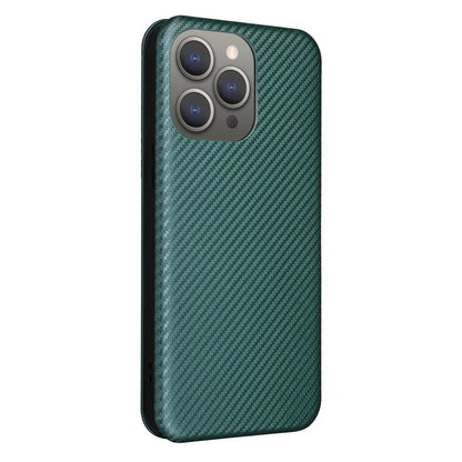 For iPhone 16 Pro Max Case Card Holder Carbon Fiber Texture Leather Phone Cover
