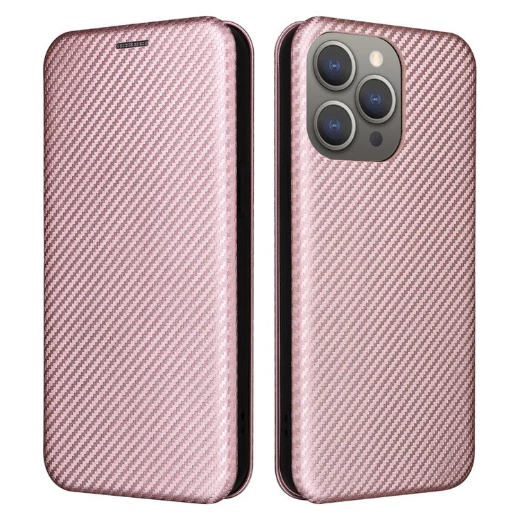 For iPhone 16 Pro Max Case Card Holder Carbon Fiber Texture Leather Phone Cover