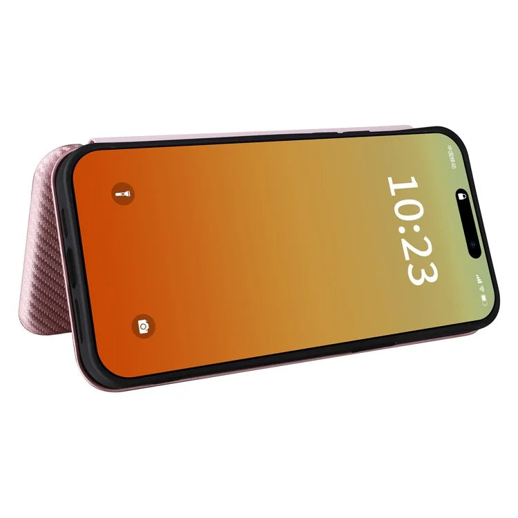 For iPhone 16 Pro Max Case Card Holder Carbon Fiber Texture Leather Phone Cover