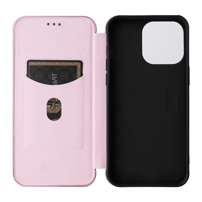 For iPhone 16 Pro Max Case Card Holder Carbon Fiber Texture Leather Phone Cover
