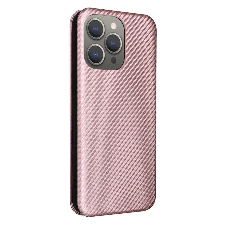 For iPhone 16 Pro Max Case Card Holder Carbon Fiber Texture Leather Phone Cover