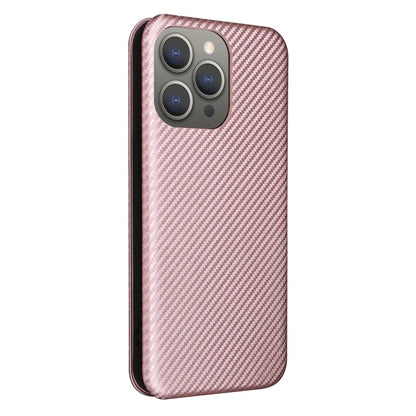 For iPhone 16 Pro Max Case Card Holder Carbon Fiber Texture Leather Phone Cover