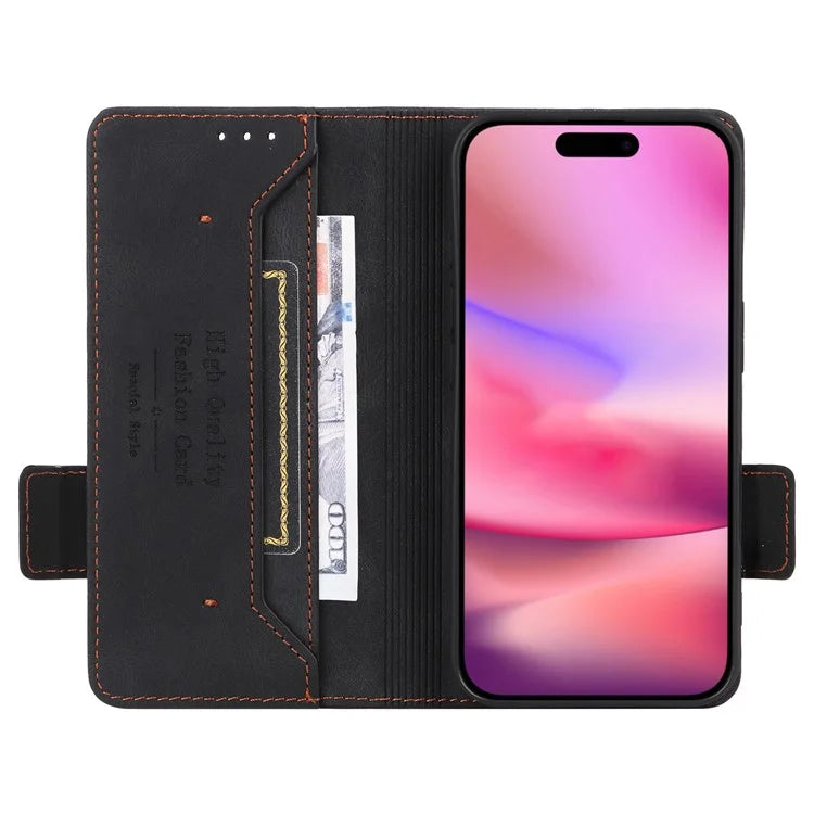 For iPhone 16 Case Hardware Decor Leather Phone Cover Card Holder Slots