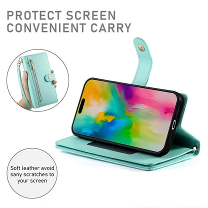 DF-011 For iPhone 16 Pro Max Wallet Case Card Slots Leather Phone Cover with Long / Short Straps