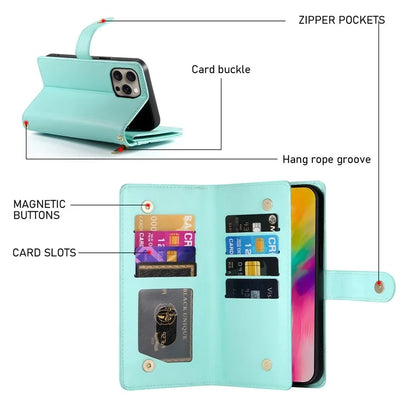 DF-011 For iPhone 16 Pro Max Wallet Case Card Slots Leather Phone Cover with Long / Short Straps