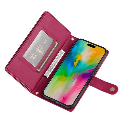 DF-011 For iPhone 16 Pro Max Wallet Case Card Slots Leather Phone Cover with Long / Short Straps