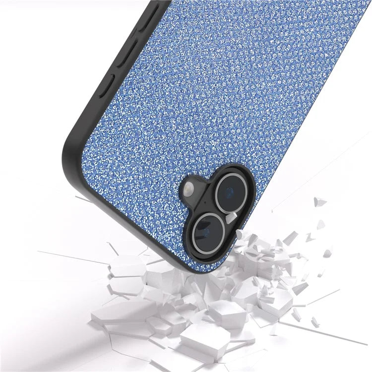 ABEEL For iPhone 16 Plus Case Rhinestone Texture PU+PC+TPU Phone Cover Black Edge