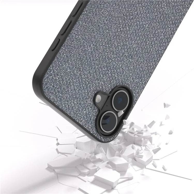 ABEEL For iPhone 16 Plus Case Rhinestone Texture PU+PC+TPU Phone Cover Black Edge