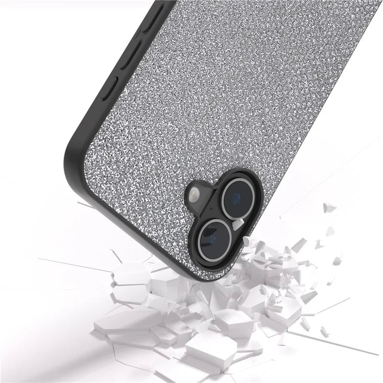 ABEEL For iPhone 16 Plus Case Rhinestone Texture PU+PC+TPU Phone Cover Black Edge